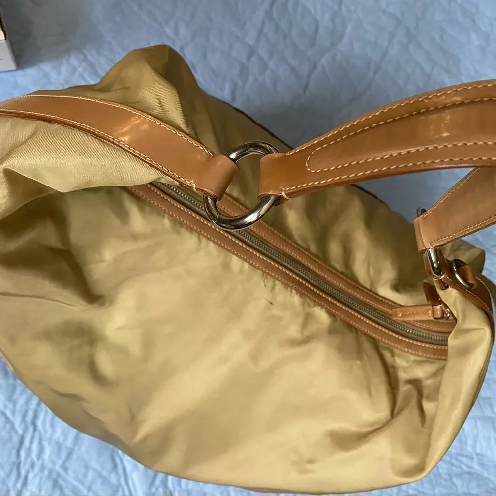 PRADA Authentic Y2K TESSUTO NYLON TAN BORSA Leather Handle Jumbo Hobo Limited